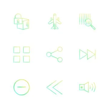Cube , share , blocks , speaker, user interface icons , arrows , navigation , Stock Illustration