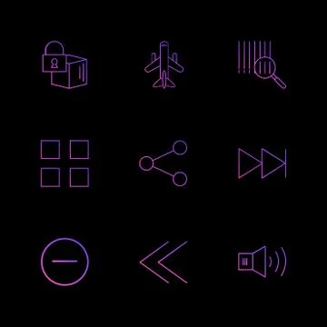 Cube , share , blocks , speaker, user interface icons , arrows , navigation , Stock Illustration