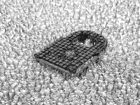 Cube smart data technology, lock symbol Illustrazione stock