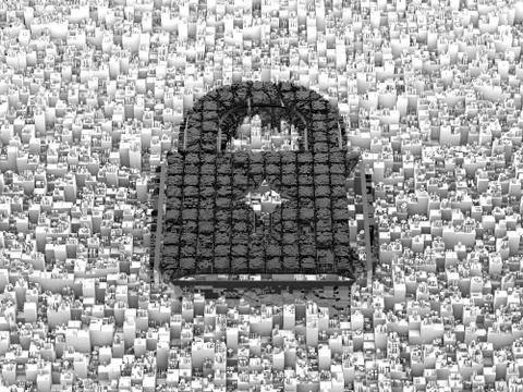 Cube smart data technology, lock symbol Illustrazione stock