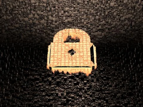 Cube smart data technology, lock symbol Illustrazione stock