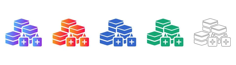 Cube Storage Add Icon Set 스톡 일러스트