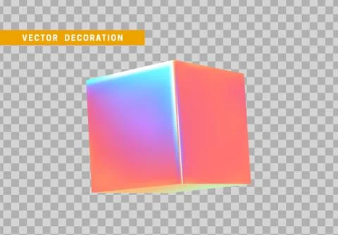 Cube is three-dimensional geometric shape isolated with colorful hologram cha Stock Illustration