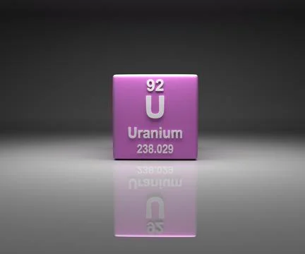 Cube with Uranium number 92 periodic table Stock Illustration