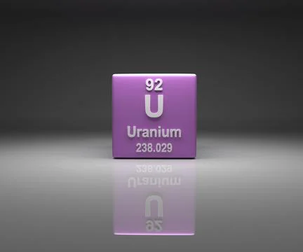 Cube with Uranium number 92 periodic table, 3d rendering Stock Illustration