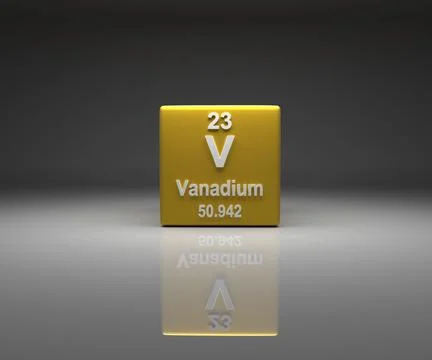 Cube with Vanadium number 23 periodic table, 3d rendering Stock Illustration