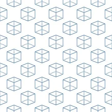 Cube vector concept minimal thin line seamless pattern Stock Illustration