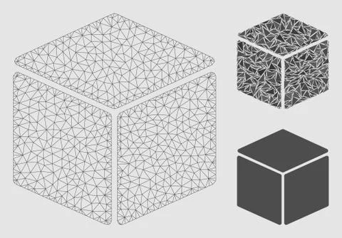 Cube Vector Mesh 2D Model and Triangle Mosaic Icon Stock Illustration
