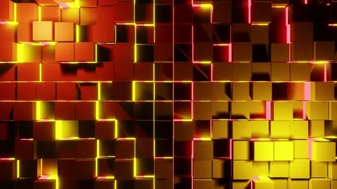 Cube wall moving red with yellow orange light VJ loop background Stock Footage 338066272