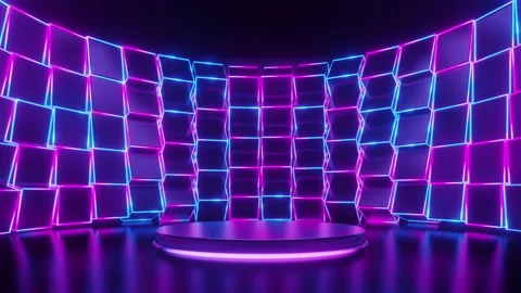 Cube wall neon spin with podium background. Video stock 231014269