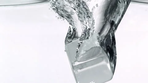 Cube in water, Slow Motion Stock Footage 9300094