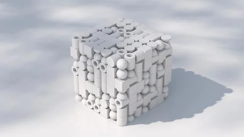 Cube with white geometric shapes. Abstract illustration, 3d render. Stock Illustration