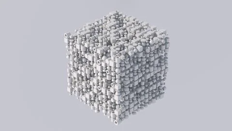 Cube with white geometric shapes. Abstract illustration, 3d render. Stock Illustration