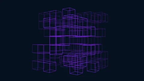 Cubed cosmos a mesmerizing 3d model of a purple and black cube galaxy Stockbeeldmateriaal 303192343