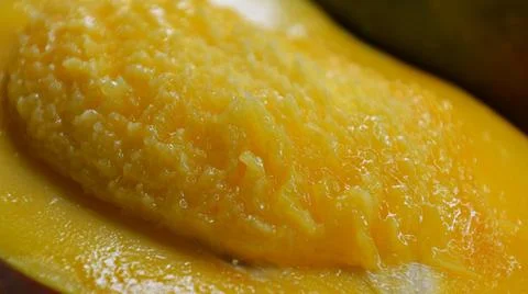 Cubed mango background, close-up, mango background, top view Foto stock