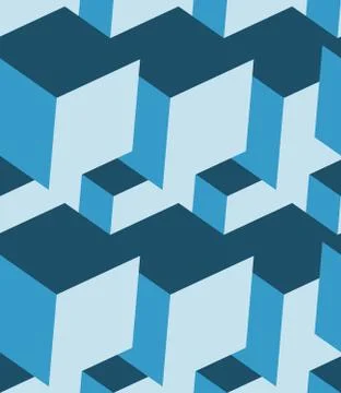 Cubes 3d seamless pattern. Monochrome blue background Stock Illustration