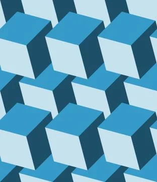 Cubes 3d seamless pattern. Monochrome blue background Stock Illustration