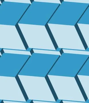 Cubes 3d seamless pattern. Monochrome blue background Illustrazione stock