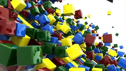 Cubes all colors rainbow fast jumping on white background. 3D-animation of Stock Footage 127858122