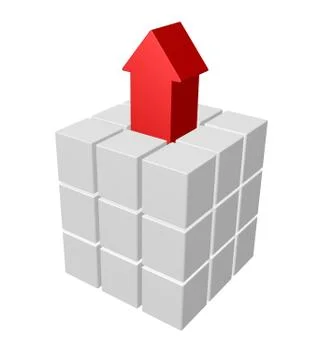 Cubes and arrow on white background - 3d illustration Stock Illustration