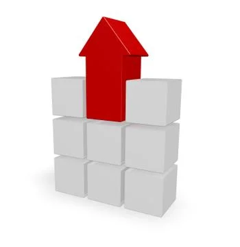 Cubes and arrow on white background - 3d illustration Illustrazione stock