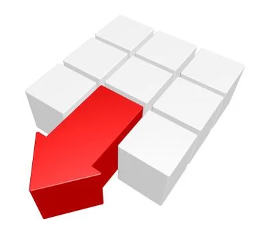 Cubes and arrow on white background - 3d illustration Illustrazione stock