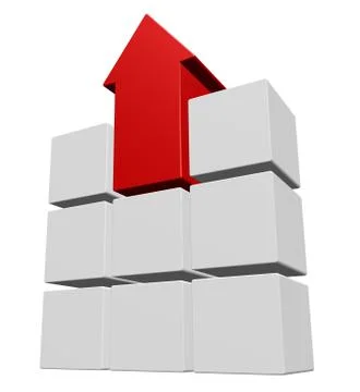 Cubes and arrow on white background - 3d illustration Stock Illustration