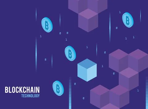 Cubes and bitcoins blockchain technology Stock Illustration