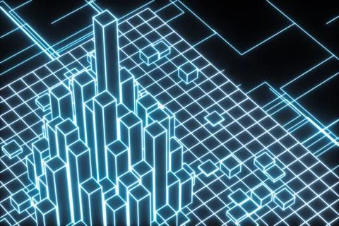 Cubes and lines with dark background, 3d rendering. Illustrazione stock