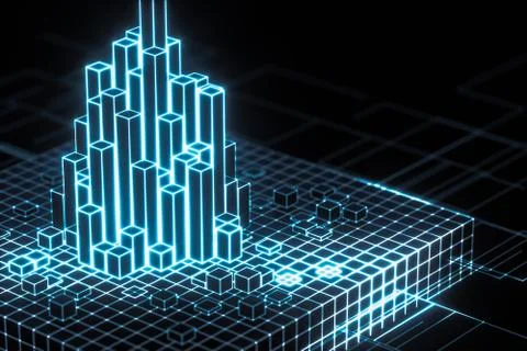Cubes and lines with dark background, 3d rendering. 스톡 일러스트