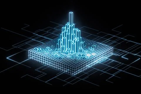 Cubes and lines with dark background, 3d rendering. 스톡 일러스트