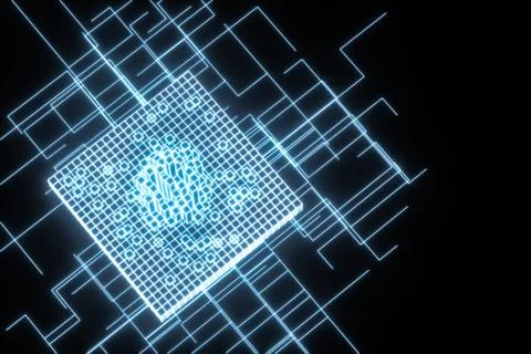 Cubes and lines with dark background, 3d rendering. 스톡 일러스트