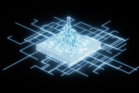 Cubes and lines with dark background, 3d rendering. 스톡 일러스트