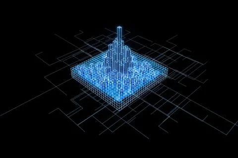 Cubes and lines with dark background, 3d rendering. Illustrazione stock