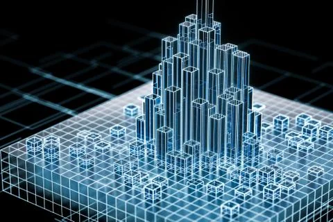 Cubes and lines with dark background, 3d rendering. 스톡 일러스트