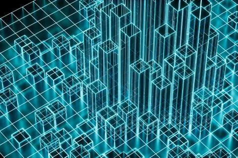 Cubes and lines with dark background, 3d rendering. Illustrazione stock