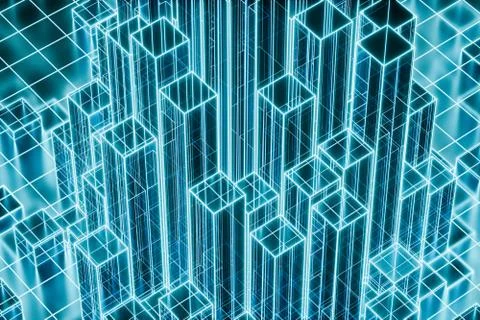 Cubes and lines with dark background, 3d rendering. 스톡 일러스트
