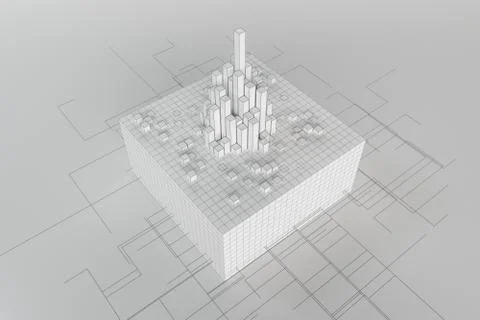 Cubes and lines with white background, 3d rendering. 스톡 일러스트