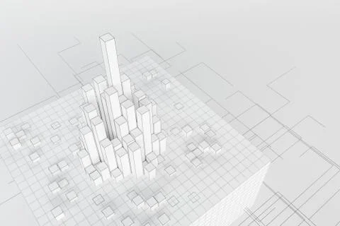 Cubes and lines with white background, 3d rendering. Stock Illustration