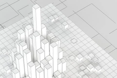 Cubes and lines with white background, 3d rendering. 스톡 일러스트