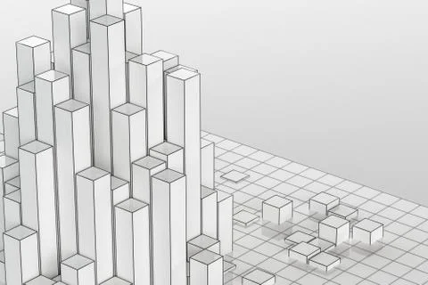 Cubes and lines with white background, 3d rendering. Illustrazione stock