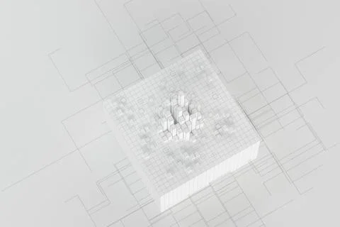 Cubes and lines with white background, 3d rendering. Illustrazione stock