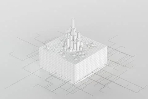 Cubes and lines with white background, 3d rendering. イラスト素材