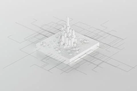 Cubes and lines with white background, 3d rendering. Stock Illustration