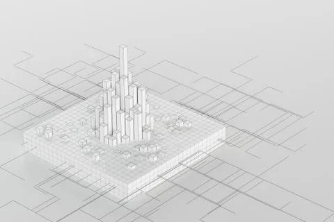Cubes and lines with white background, 3d rendering. Illustrazione stock