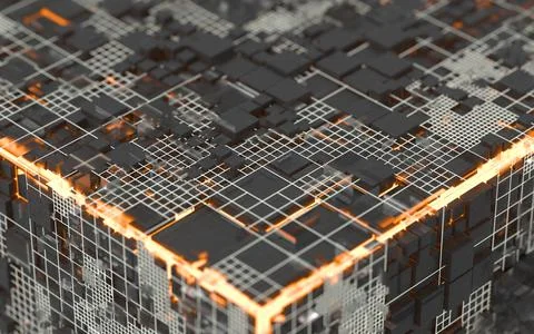 Cubes and materials, circuits and Lines, 3d rendering. Stock Illustration