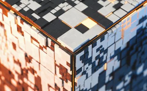 Cubes and materials, circuits structure, 3d rendering. Stock Illustration