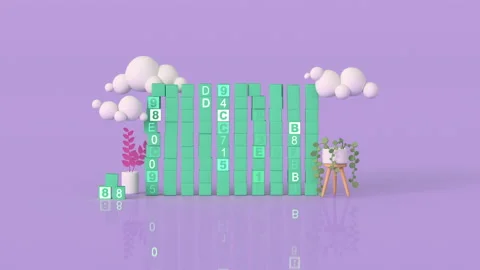 Cubes with binary code 3D render animation Video stock 228843675