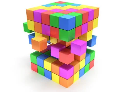 Cubes block. Assembling concept. On white. 스톡 일러스트