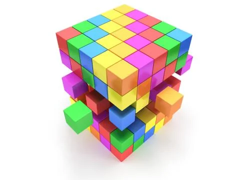 Cubes block. Assembling concept. On white. Stock Illustration